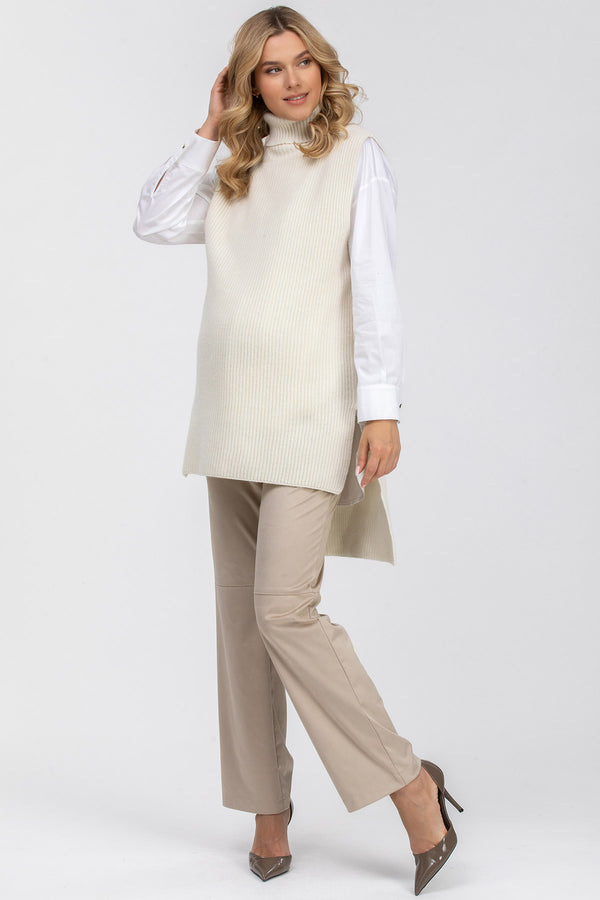 ROMEO| Maternity Pants in Beige Vegan Leather