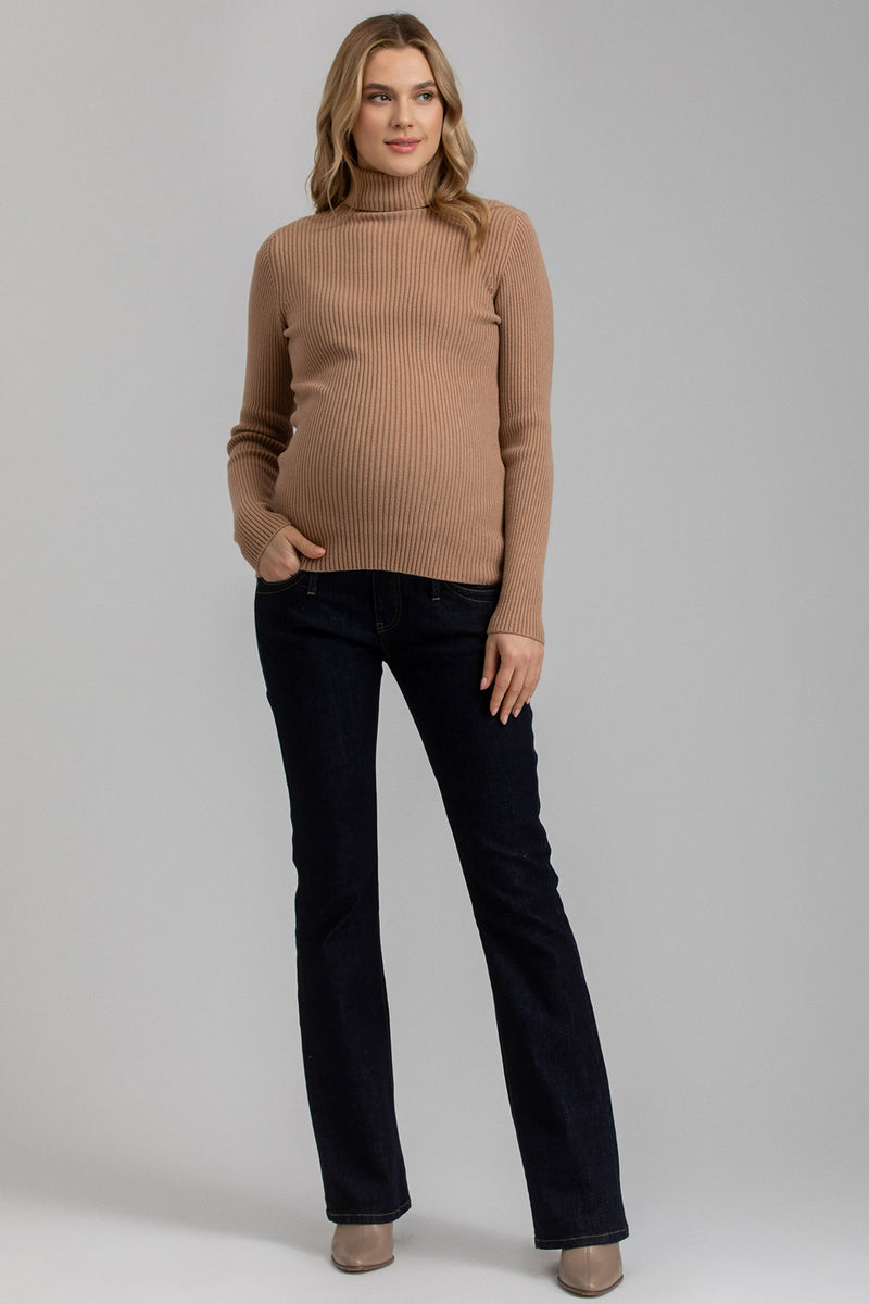 AURORA | Beige Ribbed Maternity Turtleneck