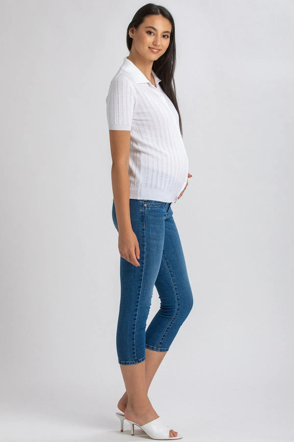 THALIA | White Maternity Top with Collar