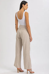 WARREN | Pantaloni Premaman a Gamba Larga in Lino Beige a Righe