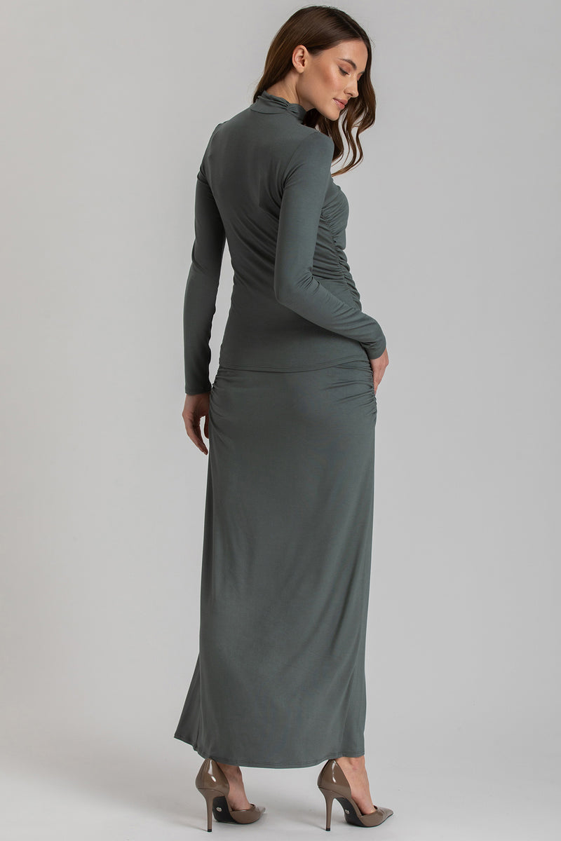 NIKE | Green Maxi Maternity Skirt with Side Ruching in Bamboo Jersey