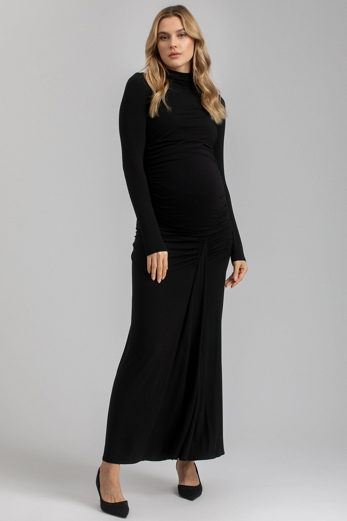 NIKE | Black Maxi Maternity Skirt with Side Ruching in Bamboo Jersey