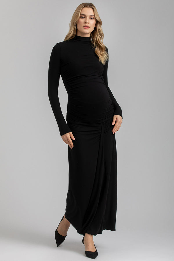 NIKE | Black Maxi Maternity Skirt with Side Ruching in Bamboo Jersey