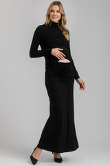 NIKE | Black Maxi Maternity Skirt with Side Ruching in Bamboo Jersey